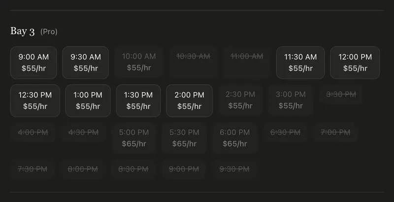 The public booking page: choosing a bay and a time